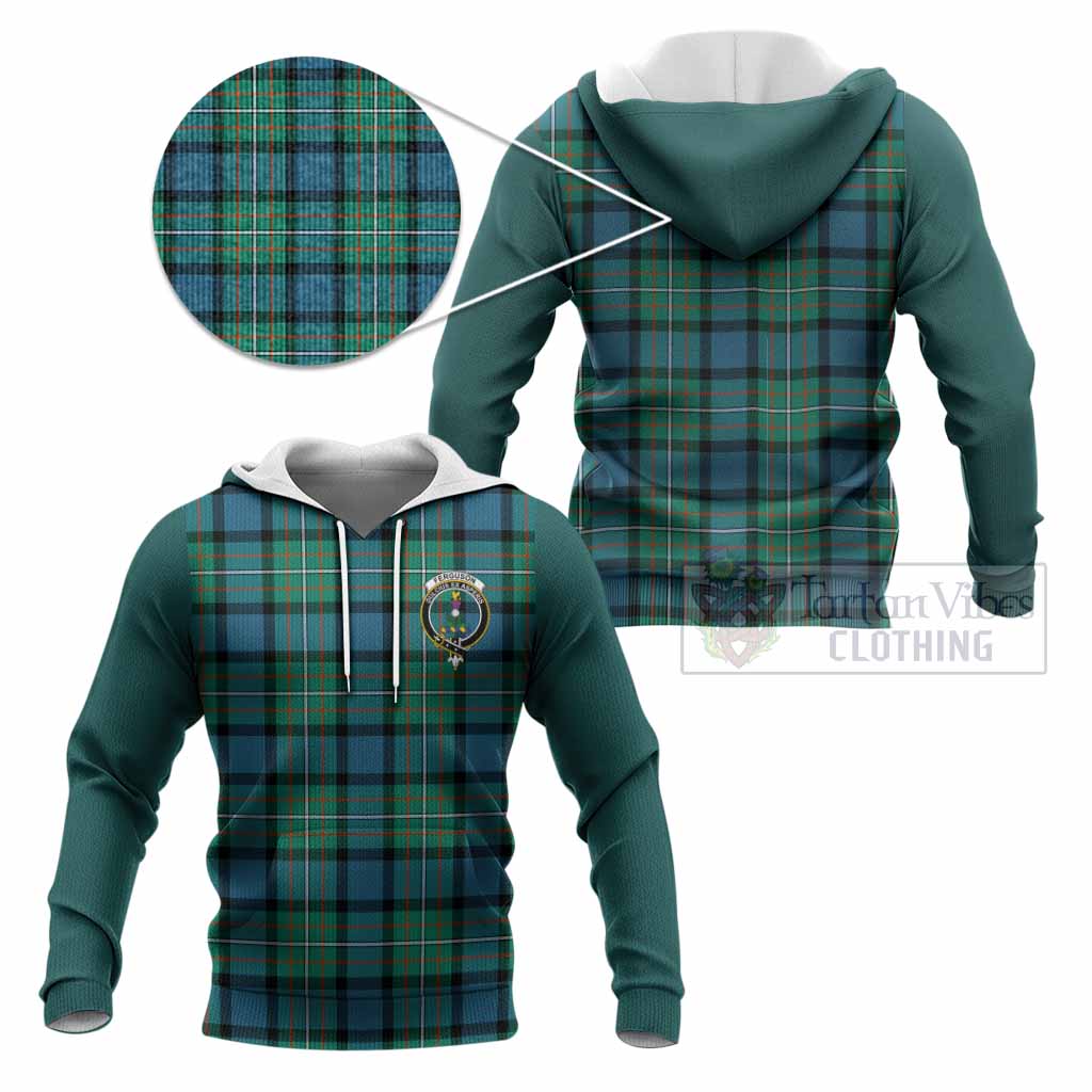 Ferguson (Fergusson) Tartan Accent Knitted Hoodie with Family Crest