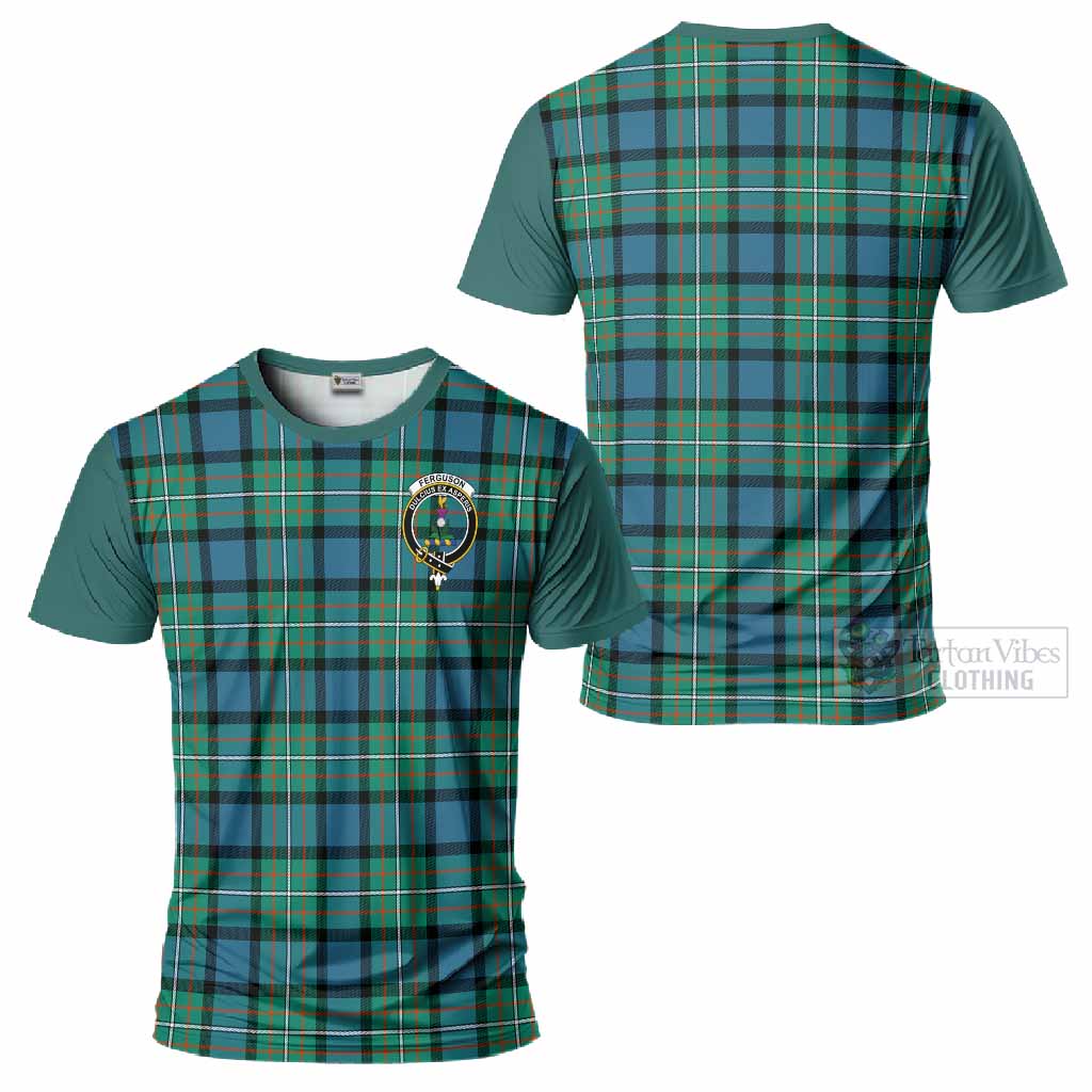 Ferguson (Fergusson) Tartan Accent T-Shirt with Family Crest