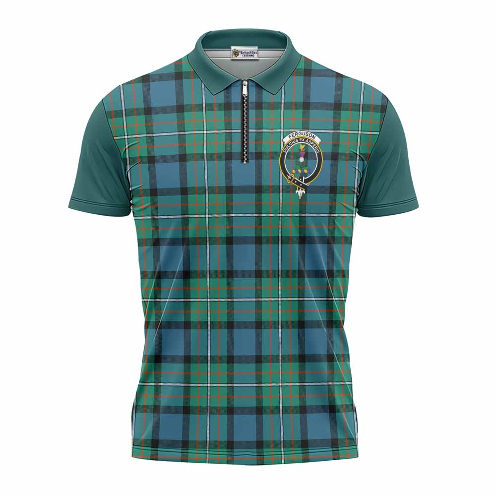 Ferguson (Fergusson) Tartan Accent Zipper Polo Shirt with Family Crest