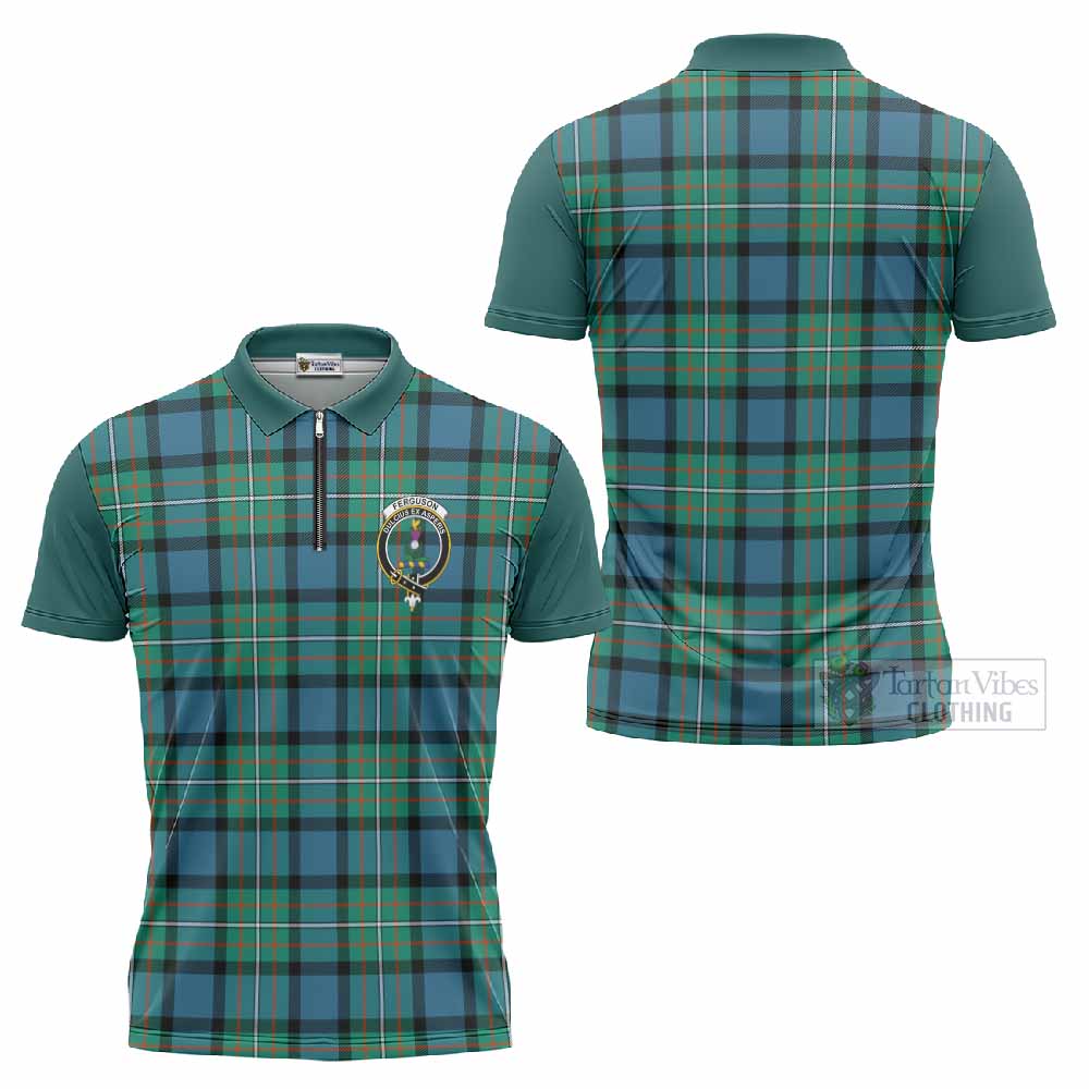 Ferguson (Fergusson) Tartan Accent Zipper Polo Shirt with Family Crest