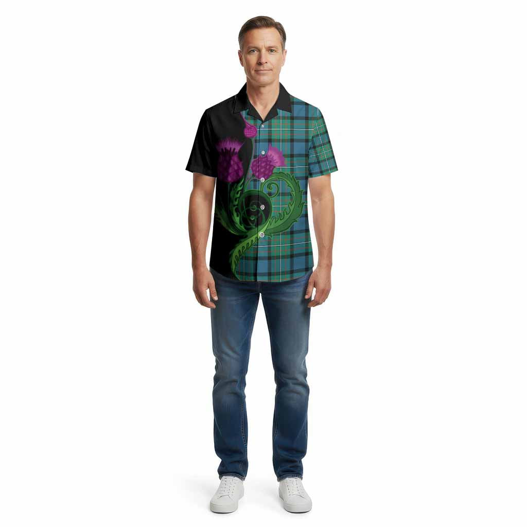 Ferguson (Fergusson) Tartan Cotton Hawaiian Shirt Traditional Scottish Thistle