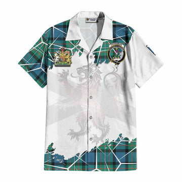 Ferguson (Fergusson) Tartan Cotton Hawaiian Shirt with Family Crest and Lion Rampant Grunge Style