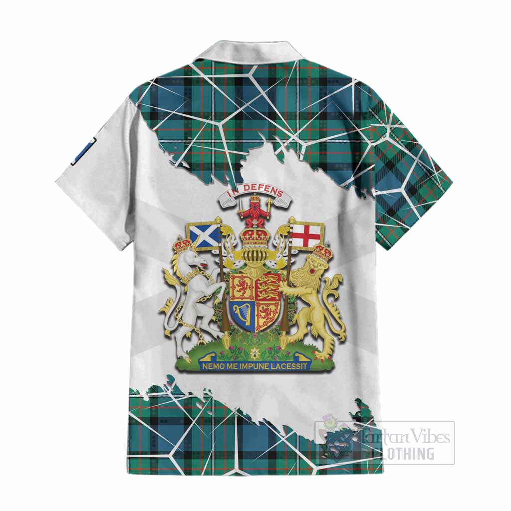 Ferguson (Fergusson) Tartan Cotton Hawaiian Shirt with Family Crest and Lion Rampant Grunge Style