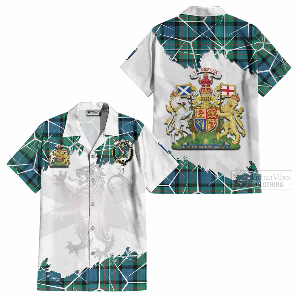 Ferguson (Fergusson) Tartan Cotton Hawaiian Shirt with Family Crest and Lion Rampant Grunge Style