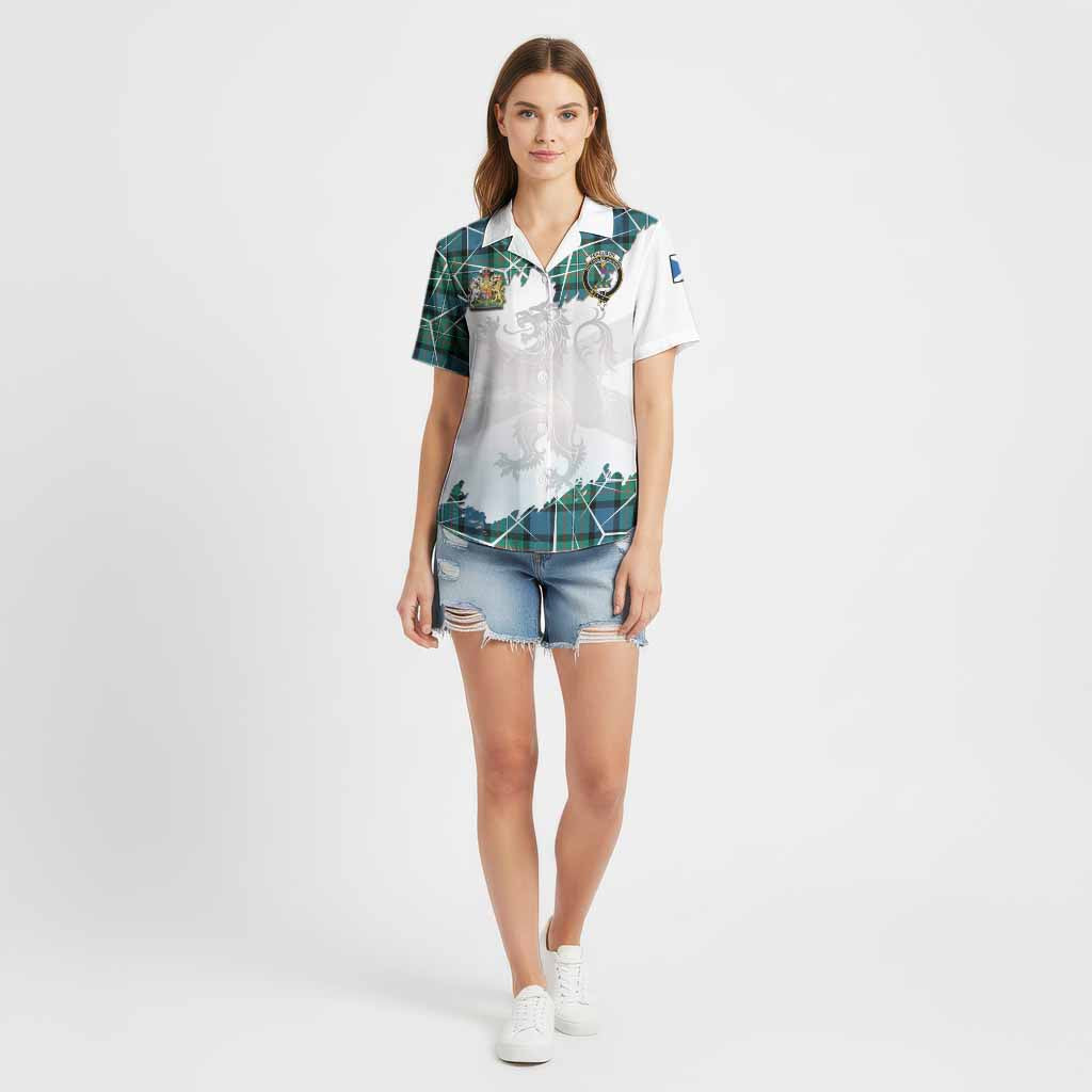 Ferguson (Fergusson) Tartan Cotton Hawaiian Shirt with Family Crest and Lion Rampant Grunge Style