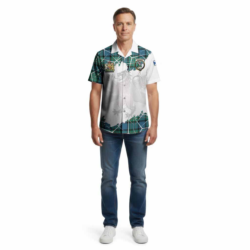 Ferguson (Fergusson) Tartan Cotton Hawaiian Shirt with Family Crest and Lion Rampant Grunge Style