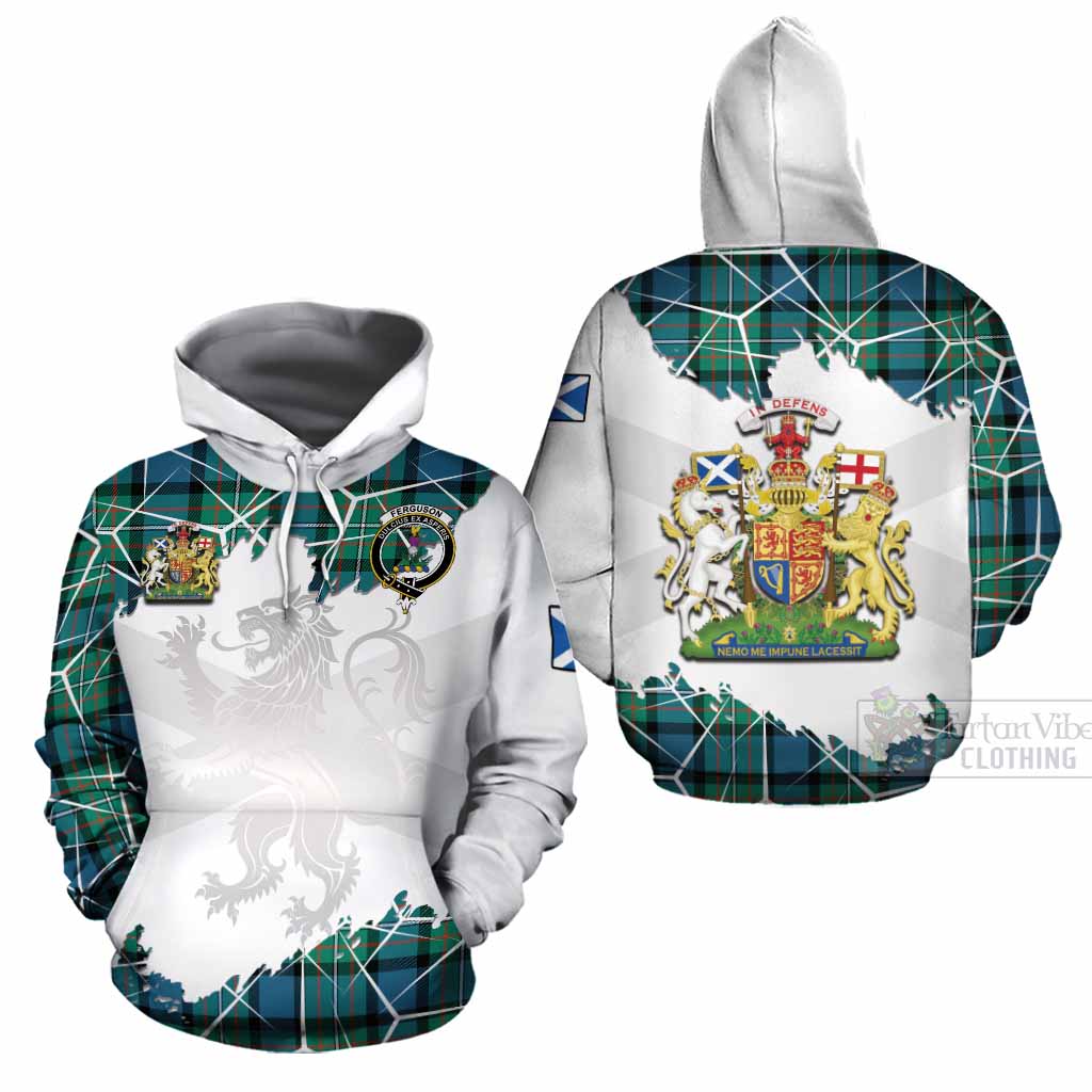 Ferguson (Fergusson) Tartan Cotton Hoodie with Family Crest and Lion Rampant Grunge Style