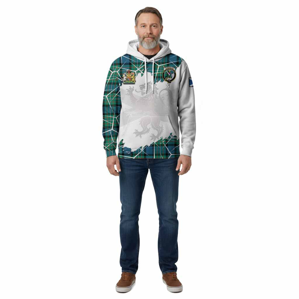 Ferguson (Fergusson) Tartan Cotton Hoodie with Family Crest and Lion Rampant Grunge Style