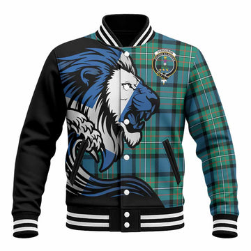 Ferguson (Fergusson) Tartan Crest Baseball Jacket Scottish Golden Lions Wave Flow