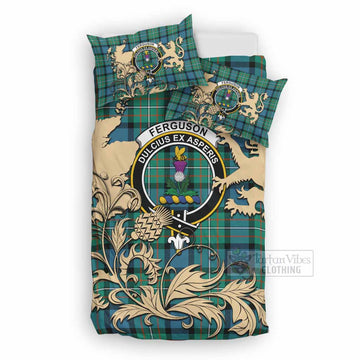 Ferguson (Fergusson) Tartan Crest Bedding Set with Scottish Iconic Symbols 