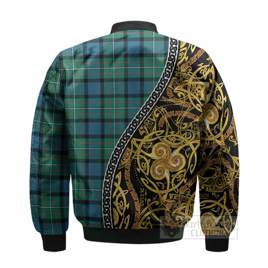 Ferguson (Fergusson) Tartan Crest Bomber Jacket Celtic Knot and Triple Trickle Spiral Symbols