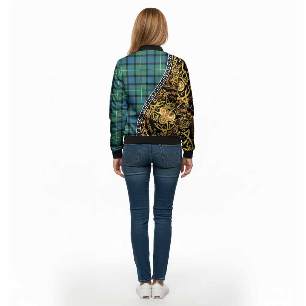 Ferguson (Fergusson) Tartan Crest Bomber Jacket Celtic Knot and Triple Trickle Spiral Symbols