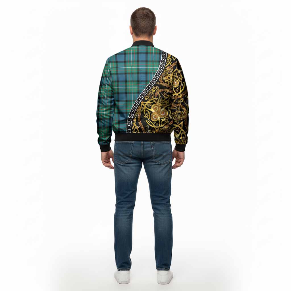 Ferguson (Fergusson) Tartan Crest Bomber Jacket Celtic Knot and Triple Trickle Spiral Symbols