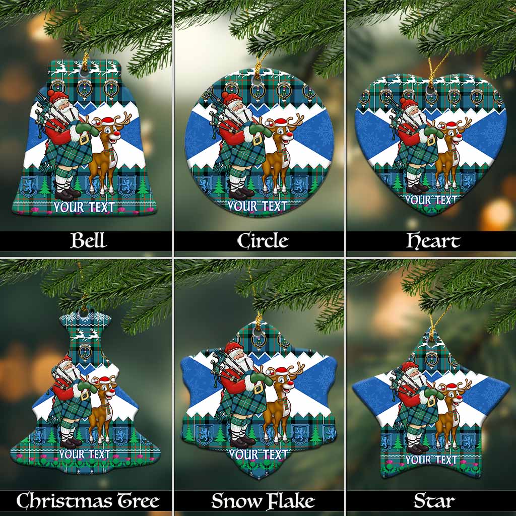 Ferguson (Fergusson) Tartan Crest Christmas Ceramic Ornament Scotland Santa With Bagpipes Cute Reindeer