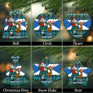 Ferguson (Fergusson) Tartan Crest Christmas Ceramic Ornament Scotland Santa With Bagpipes Cute Reindeer