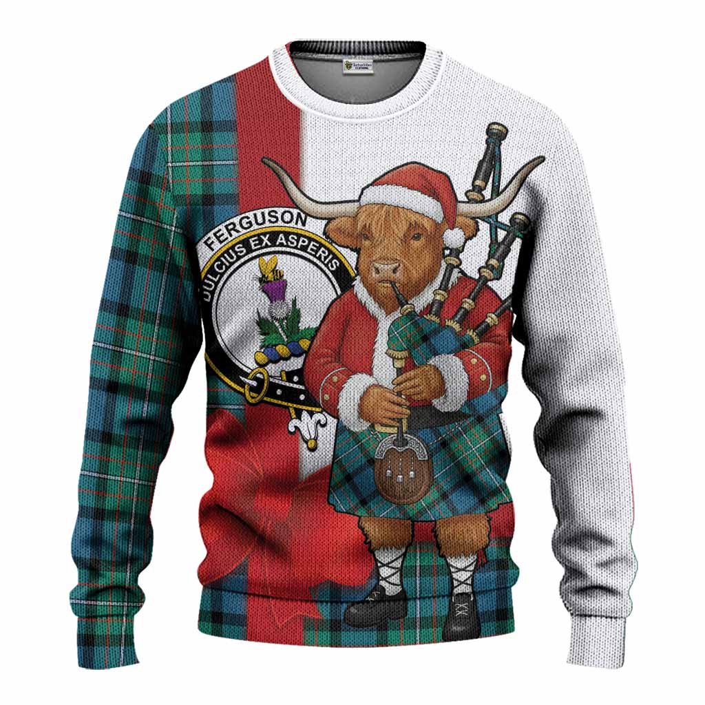 Ferguson (Fergusson) Tartan Crest Christmas Christmas Ugly Sweater Highland Cow Bagpipes Coquette Bow Style