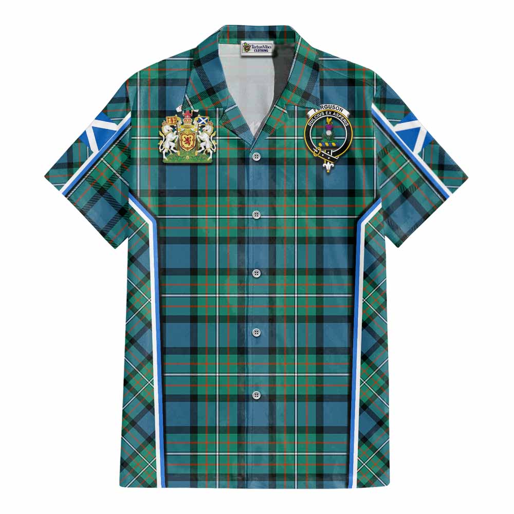 Ferguson (Fergusson) Tartan Crest Cotton Hawaiian Shirt Scotland Coat of Arm Flag Style - Tartan Vibes Clothing