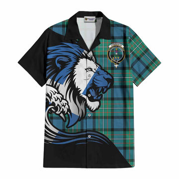 Ferguson (Fergusson) Tartan Crest Cotton Hawaiian Shirt Scottish Golden Lions Wave Flow