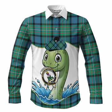 Ferguson (Fergusson) Tartan Crest Cute Nessie Long Sleeve Button Shirts Scottish Loch Ness Monster
