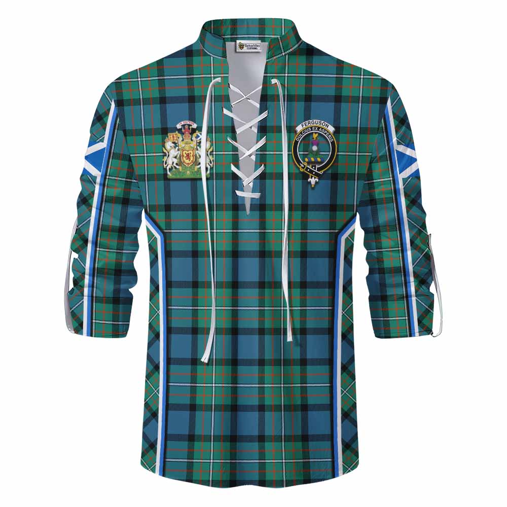 Ferguson (Fergusson) Tartan Crest Ghillie Kilt Shirt Scotland Coat of Arm Flag Style - Tartan Vibes Clothing