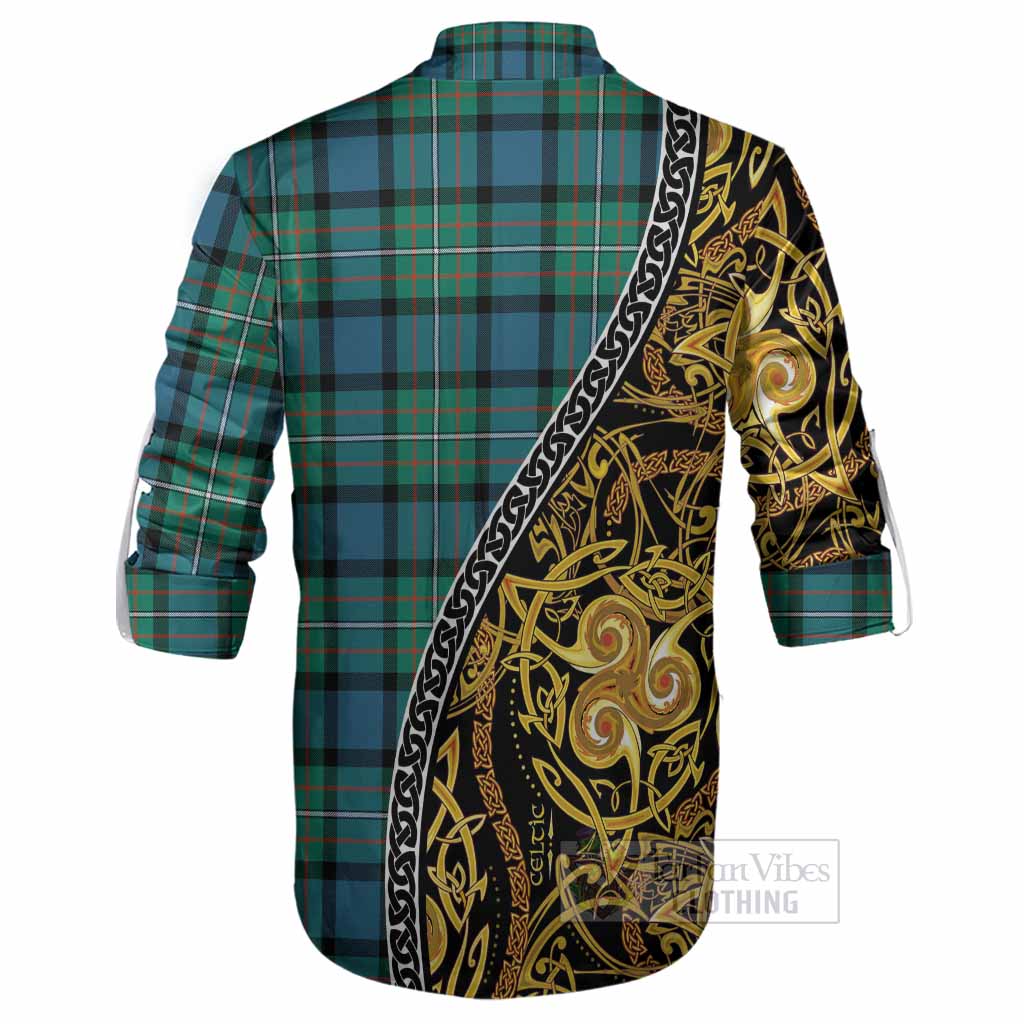 Ferguson (Fergusson) Tartan Crest Ghillie Shirt Celtic Knot and Triple Trickle Spiral Symbols