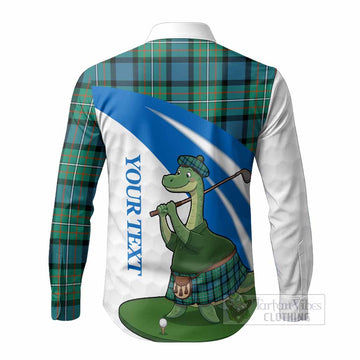 Ferguson (Fergusson) Tartan Crest Golf Nessie Long Sleeve Button Shirts Loch Ness Monster Sporty Style