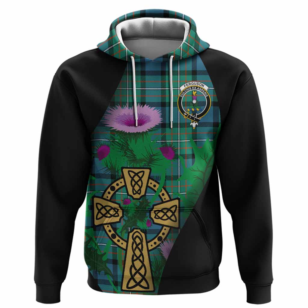 Ferguson (Fergusson) Tartan Crest Hoodie Celtic Cross Thistle Flowers
