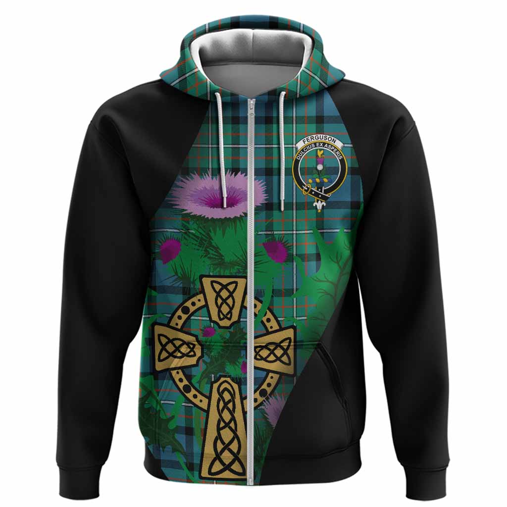 Ferguson (Fergusson) Tartan Crest Hoodie Celtic Cross Thistle Flowers