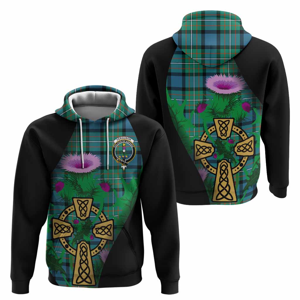 Ferguson (Fergusson) Tartan Crest Hoodie Celtic Cross Thistle Flowers