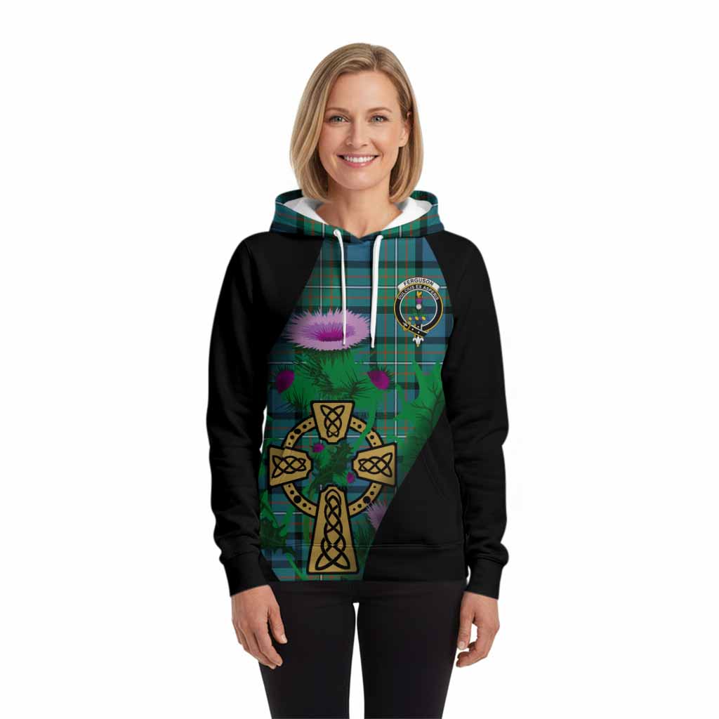 Ferguson (Fergusson) Tartan Crest Hoodie Celtic Cross Thistle Flowers
