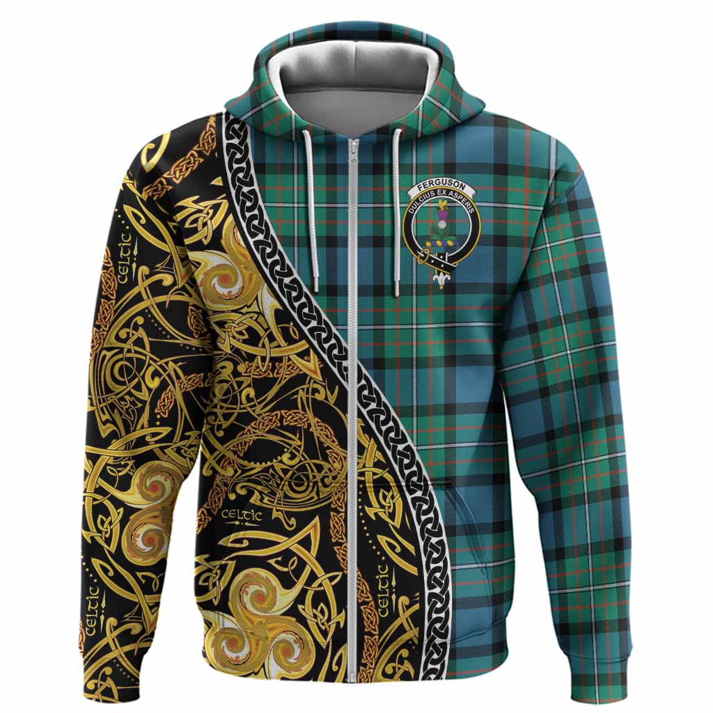 Ferguson (Fergusson) Tartan Crest Hoodie Celtic Knot and Triple Trickle Spiral Symbols
