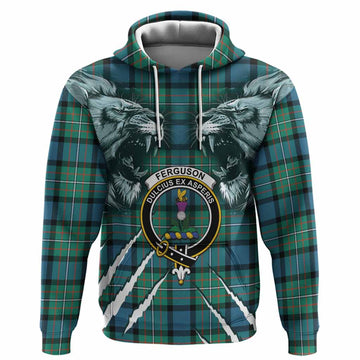 Ferguson (Fergusson) Tartan Crest Hoodie Ferocious Lion Style