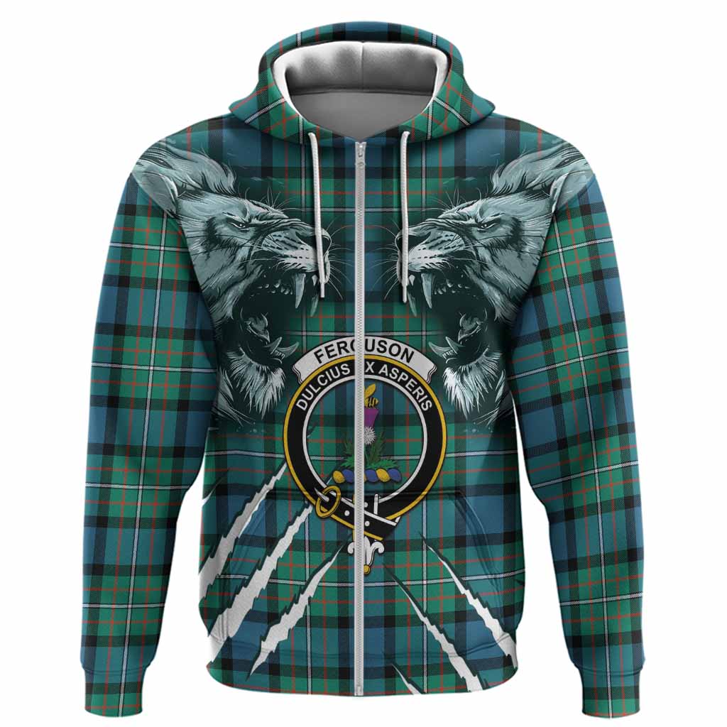 Ferguson (Fergusson) Tartan Crest Hoodie Ferocious Lion Style