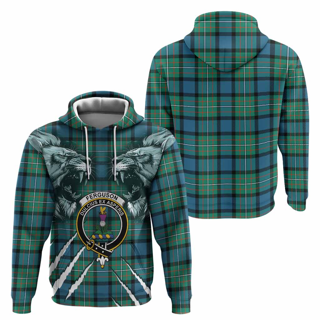 Ferguson (Fergusson) Tartan Crest Hoodie Ferocious Lion Style