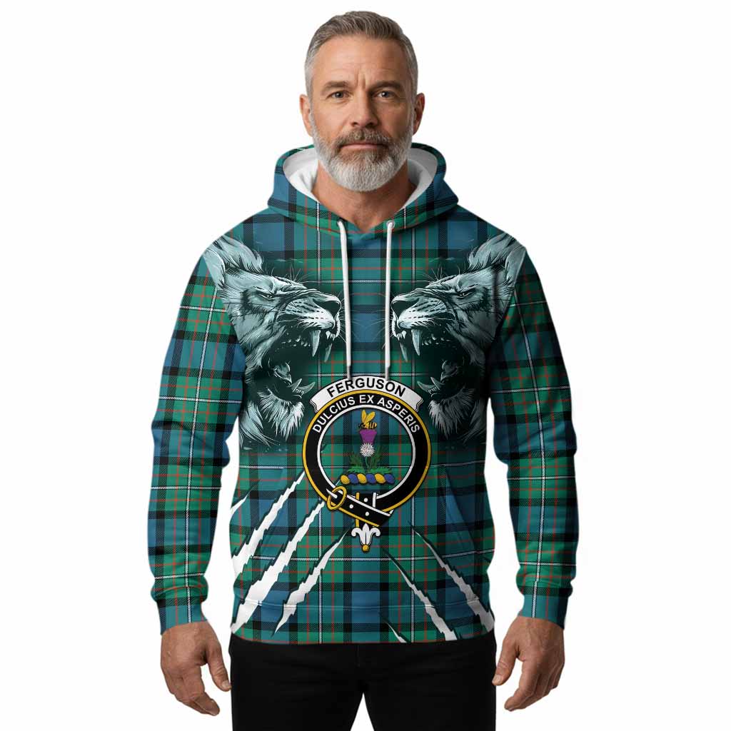 Ferguson (Fergusson) Tartan Crest Hoodie Ferocious Lion Style