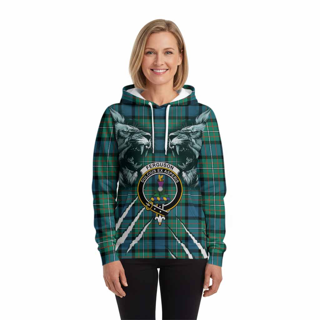 Ferguson (Fergusson) Tartan Crest Hoodie Ferocious Lion Style