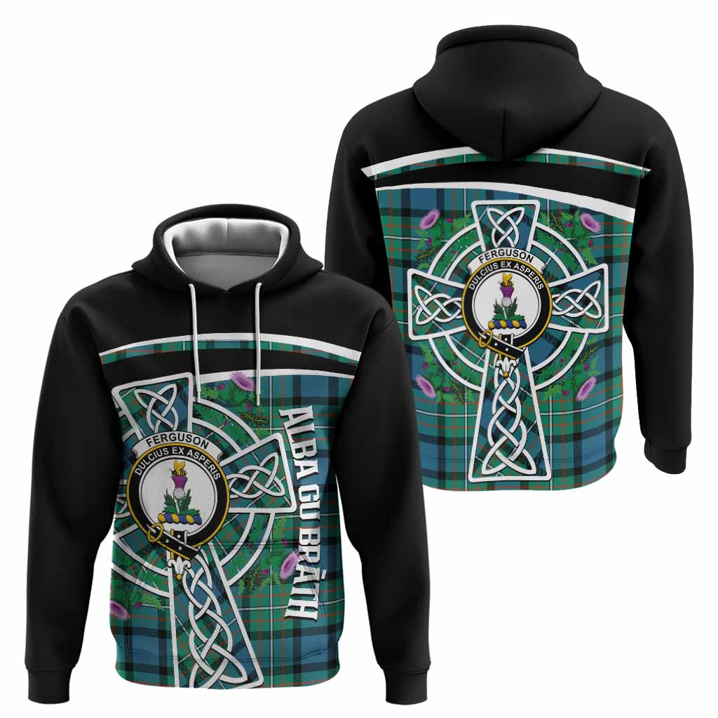 Ferguson (Fergusson) Tartan Crest Hoodie Scottish Thistle Celtic Cross Alba Gu Brath