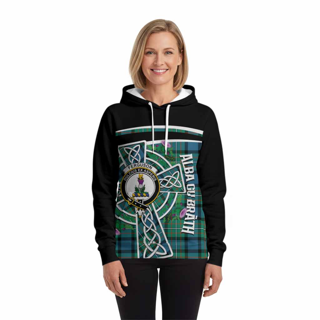 Ferguson (Fergusson) Tartan Crest Hoodie Scottish Thistle Celtic Cross Alba Gu Brath