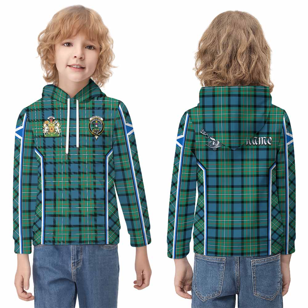 Ferguson (Fergusson) Tartan Crest Kid Hoodie Scotland Coat of Arm Flag Style - Tartan Vibes Clothing