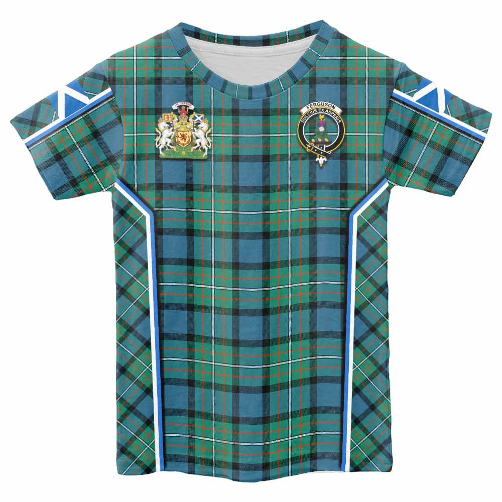 Ferguson (Fergusson) Tartan Crest Kid T-shirt Scotland Coat of Arm Flag Style - Tartan Vibes Clothing