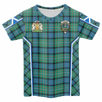 Ferguson (Fergusson) Tartan Crest Kid T-shirt Scotland Coat of Arm Flag Style - Tartan Vibes Clothing