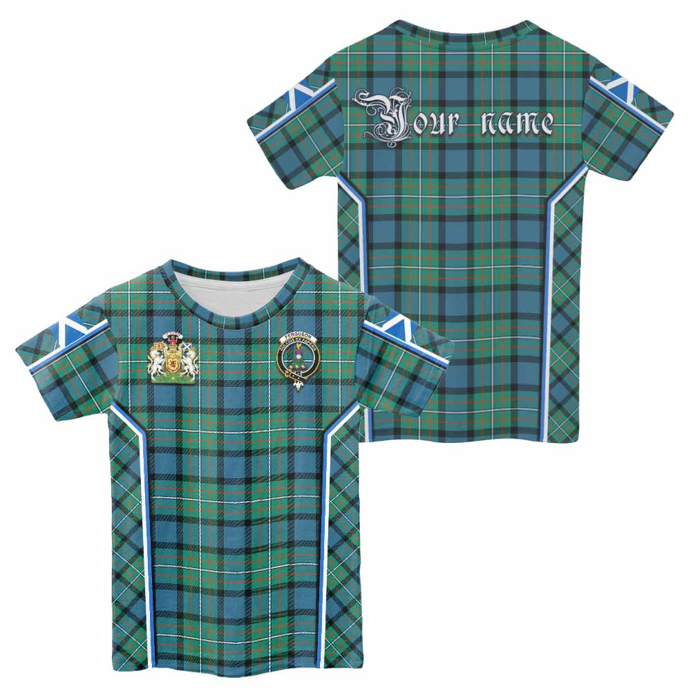 Ferguson (Fergusson) Tartan Crest Kid T-shirt Scotland Coat of Arm Flag Style - Tartan Vibes Clothing