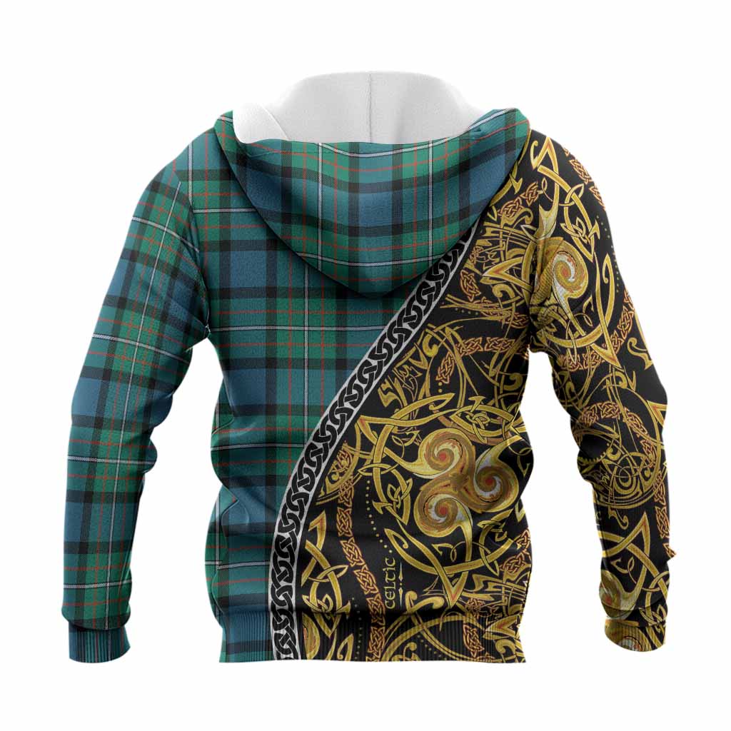 Ferguson (Fergusson) Tartan Crest Knitted Hoodie Celtic Knot and Triple Trickle Spiral Symbols