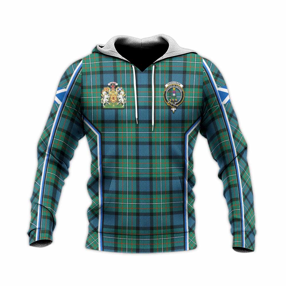 Ferguson (Fergusson) Tartan Crest Knitted Hoodie Scotland Coat of Arm Flag Style - Tartan Vibes Clothing