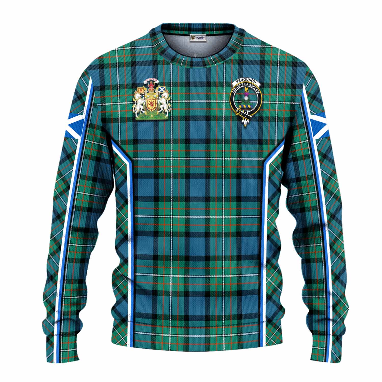Ferguson (Fergusson) Tartan Crest Knitted Sweater Scotland Coat of Arm Flag Style - Tartan Vibes Clothing