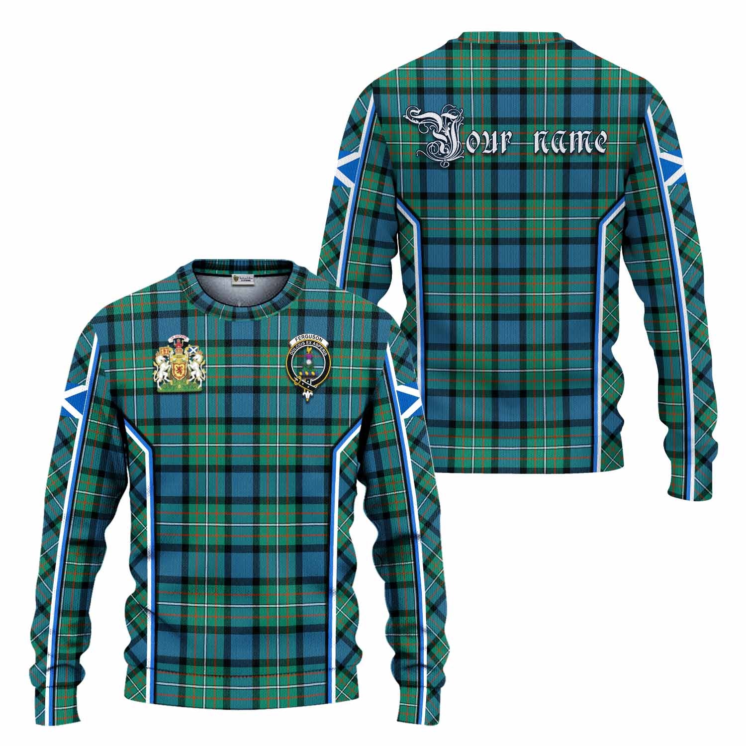 Ferguson (Fergusson) Tartan Crest Knitted Sweater Scotland Coat of Arm Flag Style - Tartan Vibes Clothing