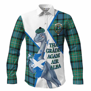 Ferguson (Fergusson) Tartan Crest Loch Ness Monster Long Sleeve Button Shirts Nessie Scottish Map Tha Gradh Agam Air Alba