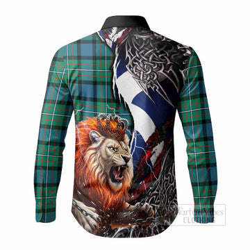 Ferguson (Fergusson) Tartan Crest Long Sleeve Button Shirts Heritage Flag Grunge Celtic Knot and Lion Rampant