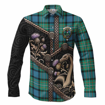 Ferguson (Fergusson) Tartan Crest Long Sleeve Button Shirts Scottish Thistle Loch Ness Monster