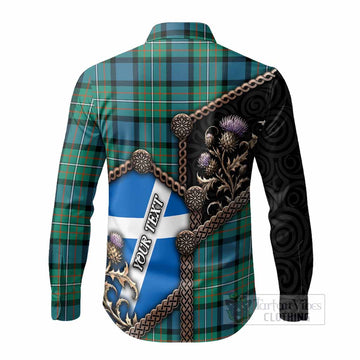 Ferguson (Fergusson) Tartan Crest Long Sleeve Button Shirts Scottish Thistle Loch Ness Monster
